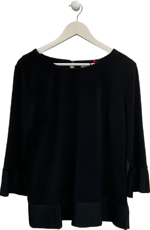 Women's Keyhole Neck SweatersBen De Lisi Black Pleated Hem And Cuff Long Sleeve Top UK L