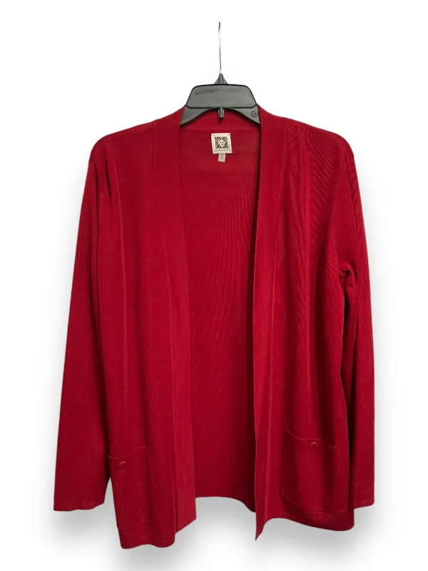 Women's Narrow Collar SweatersCardigan By Anne Klein In Red, Size: S