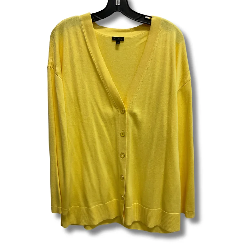 Women's Pleated SweatersCardigan By Talbots In Yellow, Size: Xl