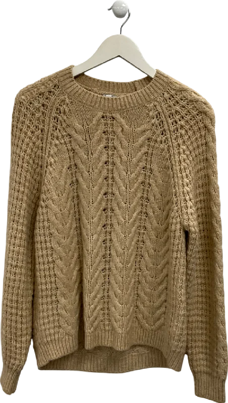 Women's Aran Knit SweatersMANGO Beige Open Cable Knit Relaxed Jumper UK M