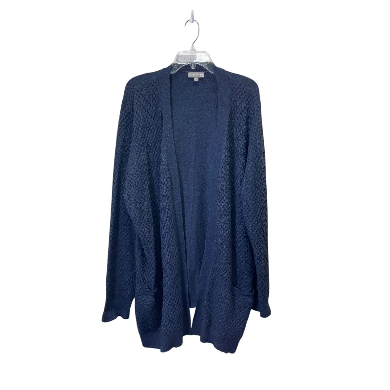 Women's Notched Collar SweatersSweater Cardigan By Volution In Navy, Size:3X