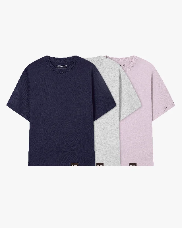 Women's Blouse with Cap SleevesBASIC TEE LILAC/GREY/NAVY 3XPACK