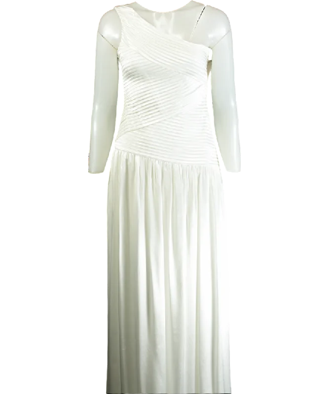 Women's Ruffled SweatersMeshki White Jenna One Shoulder Pleated Maxi Dress UK XS