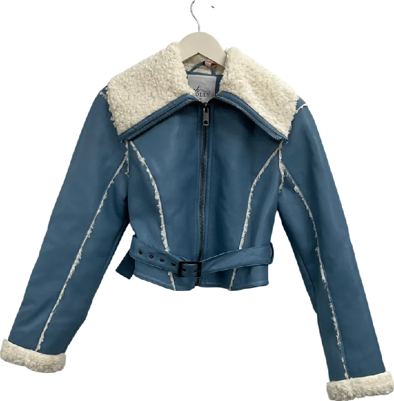 Women's Lithuanian Wool SweatersOh Polly Blue Dora Jacket With Sherling Collar And Trim UK M