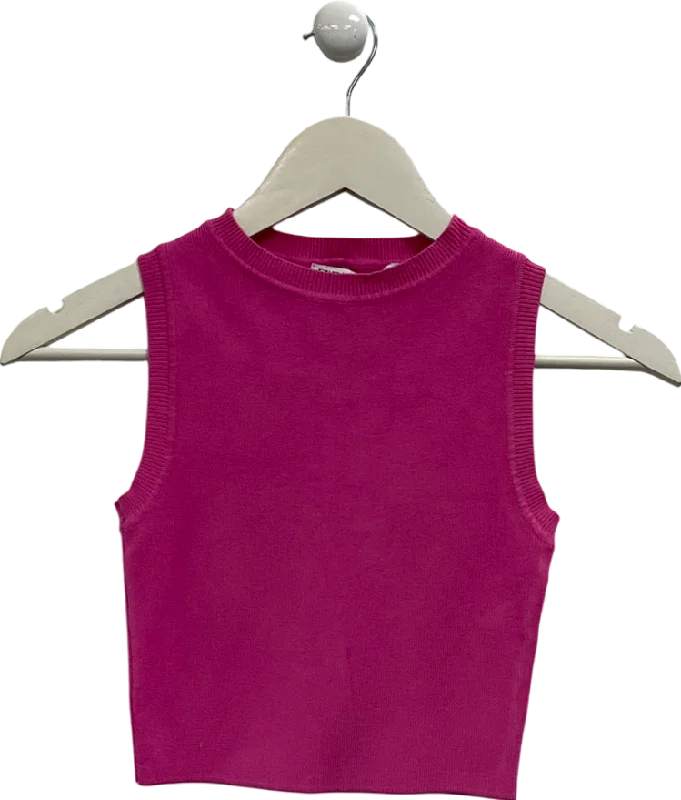 Women's Button-Up CardigansZARA Pink Knitted Sleeveless Top UK S