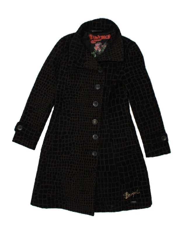 Women's Winter CoatsDESIGUAL Womens Overcoat EU 38 Medium Black Animal Print Polyester