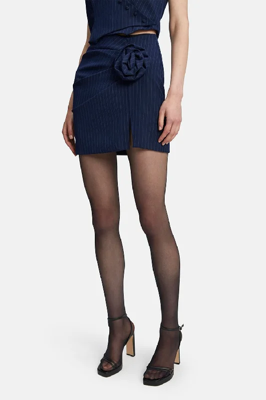 Women's Notched Collar SkirtsLayton Pin Stripe Mini Skirt - Navy Stripe