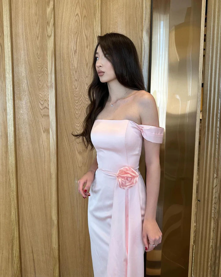 Women's Low Collar DressesOff The Shoulder Pink Long Prom Dress Formal Evening Party Dress        S6746