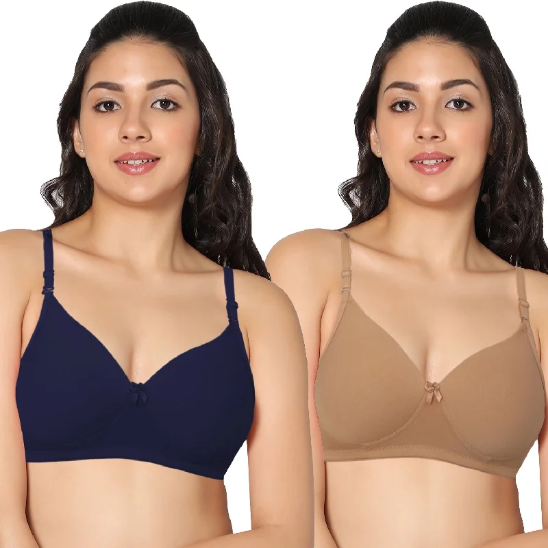 convertible bra for strapless dressesMedium coverage padded Everyday T-shirt Navy blue and Skin Color Bra (Pack of 2)