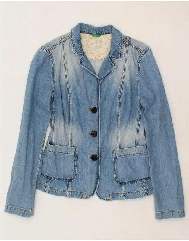 Women's Coats with Fur Trimmed BeltBENETTON Womens Denim Jacket IT 44 Medium Blue Cotton