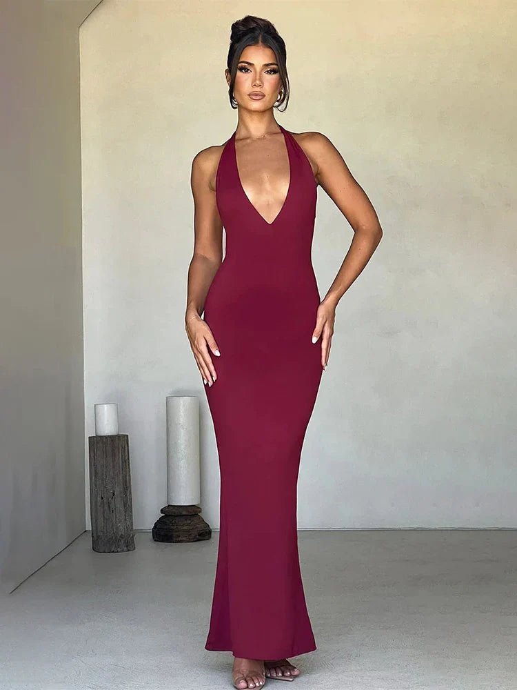 Women's Off-the-Shoulder DressesBodycon Mermaid Long Halter Backless Nightclub Sexy Spring Summer Maxi Dress