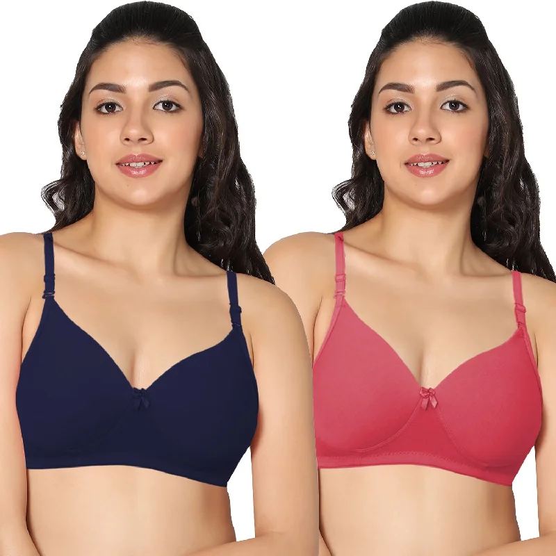 plus-size underwire bra with wide strapsMedium coverage padded Everyday T-shirt Navy blue and Carrot Color Bra (Pack of 2)