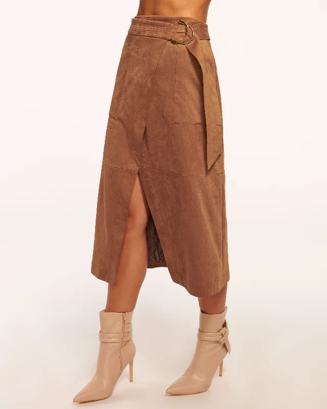 Women's V-Shaped Collar DressesDelphia Faux Suede Midi Skirt