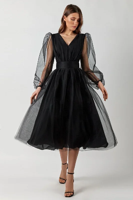 Women's Long-Sleeve DressesAnna Tulle Midi Dress