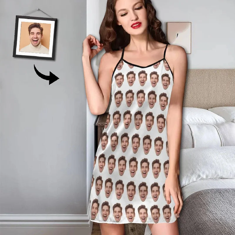 women's pajamas with a relaxed fitCustom Face Pajama Dress White Personalized Nightshirt with Photo On Them for Women