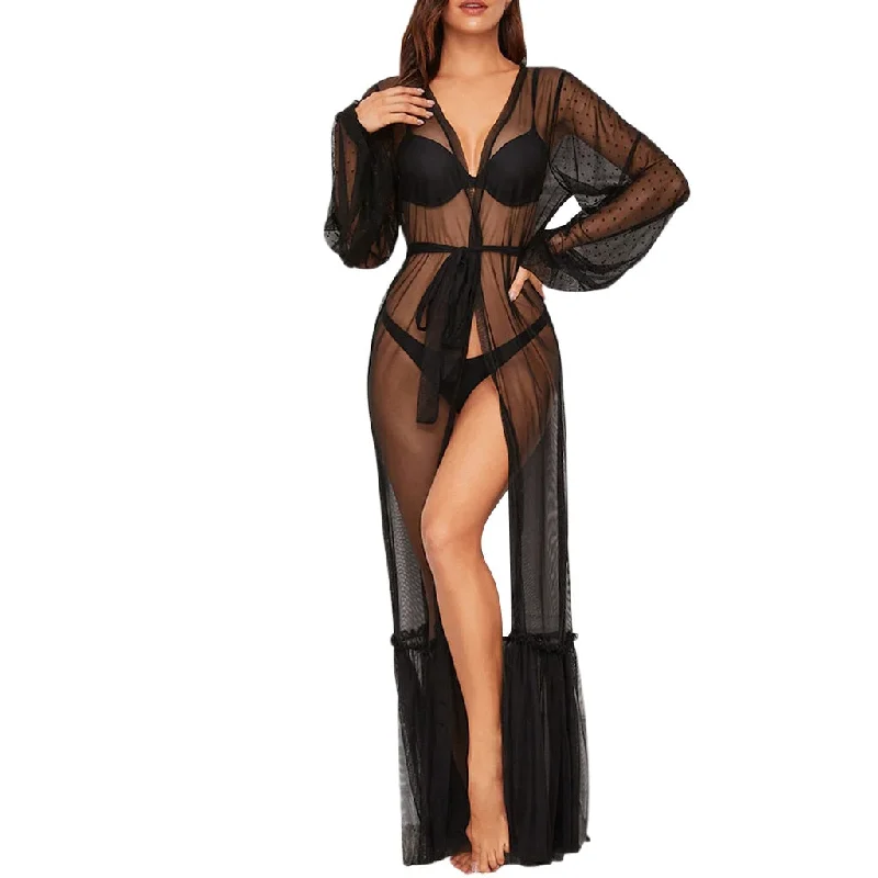 women's pajamas designed for those who believe in sweet dreams and cozy nights.Lace Mesh Long Maxi Lingerie Robe