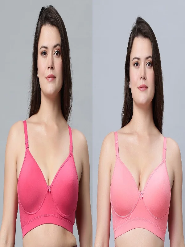 convertible plunge bra with lace trimT-shirt Medium Coverage Padded Carrot and Peach Color Bra (Pack of 2)