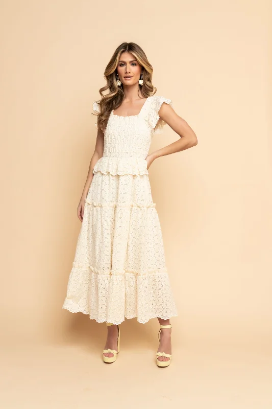 Women's Boat Collar DressesFloral Lace Midi Dress