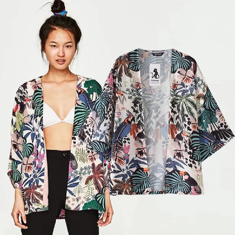 elegant women's satin pajamasBeach Chiffon kimono