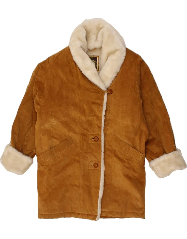 Women's Coats with SleevesVINTAGE Womens Oversized Shearling Coat UK 10 Small Brown Leather