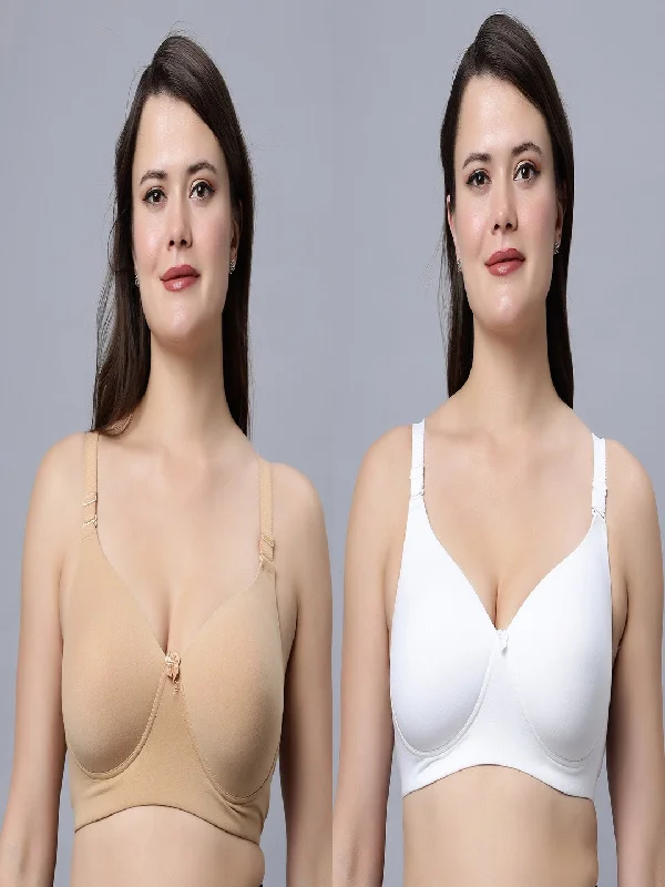 plus-size longline bra for tummy controlPadded Medium Coverage White and Skin Color T-shirt Bra (Pack of 2)