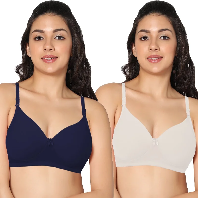 wireless mastectomy bra with soft cupsMedium coverage padded Everyday T-shirt White and Navy Blue Color Bra (Pack of 2)