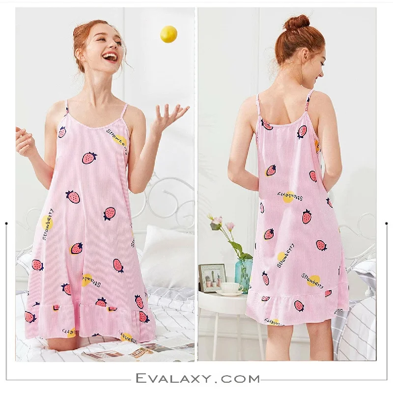 women's button-down pajama shirtsStylish Strawberry Hem Cami Dress For Women & Girls