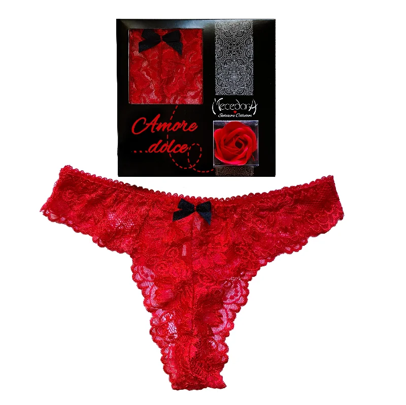 plus-size underwire bra with wide strapslingerie box mecedora "Amore Dolce" rosa rossa perizoma rosso