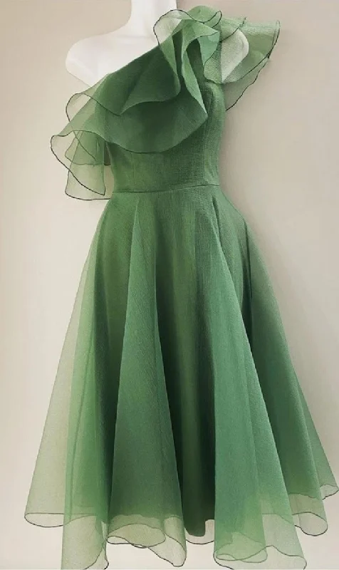 Women's U-Shaped-Neck DressesGreen One Shoulder Knee Length Evening Dress Party Dress Prom Dress        S6686