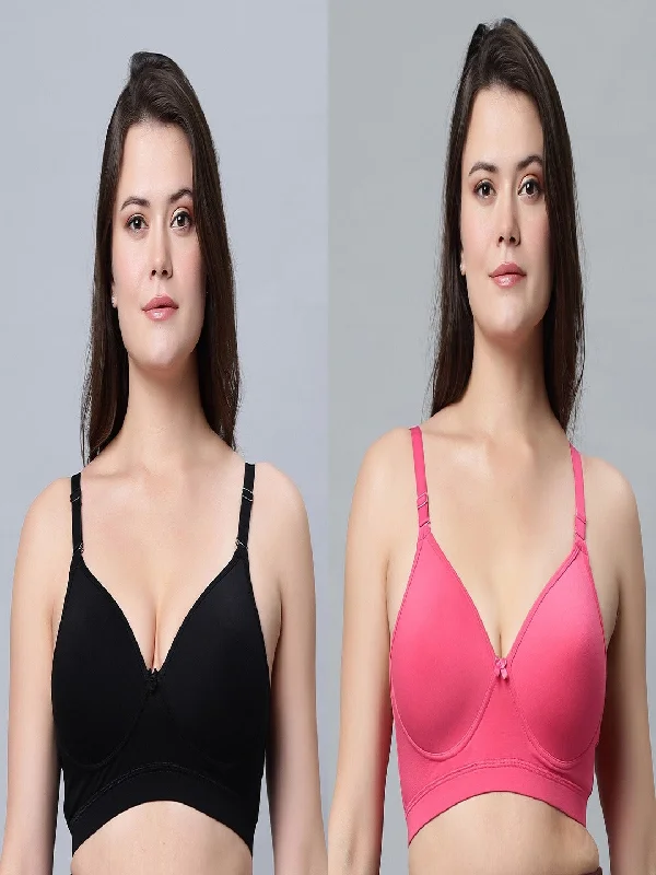 wire-free contour braT-shirt Medium Coverage Padded Carrot and Black Color Bra (Pack of 2)