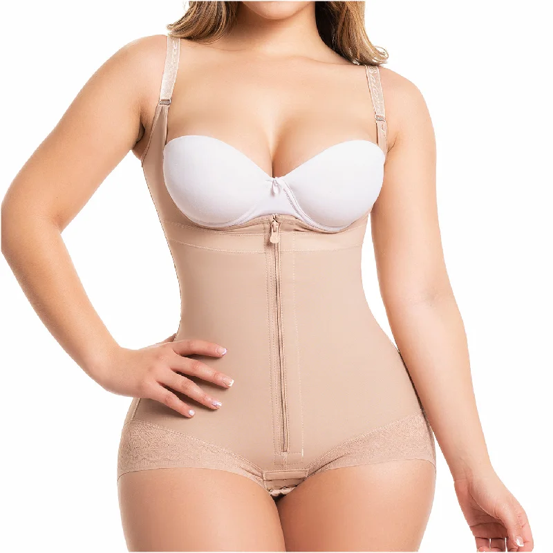 high-waisted shapewear with lace trim for eleganceFajas Salome 0413 | Faja Colombiana Levanta Cola Moldeadora | Busto Abierto | Powernet