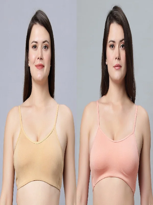 wireless bra with front closure for comfortNon-Padded Full Coverage Peach and Skin Color Sports bra (Pack of 2)