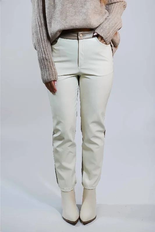 Women's Jodhpurs with Narrow CollarRebel Charm Split Leather Pants In Cream/mocha