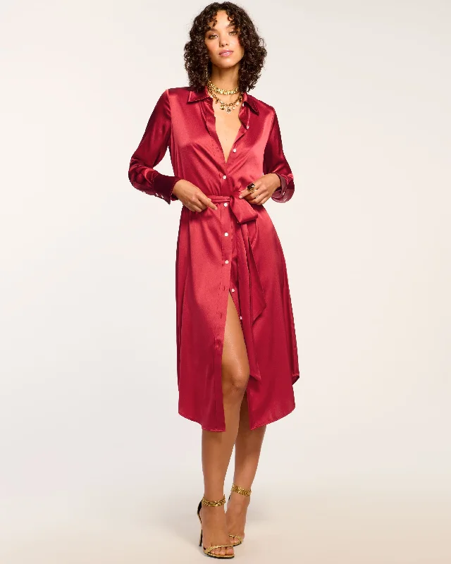 Women's Rounded Collar DressesVictoria Silk Button Down Midi Dress