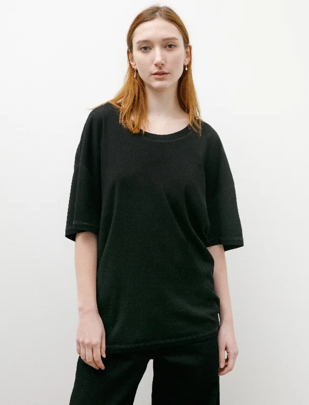 Women's Blouse with Narrow CollarRib T-Shirt Black