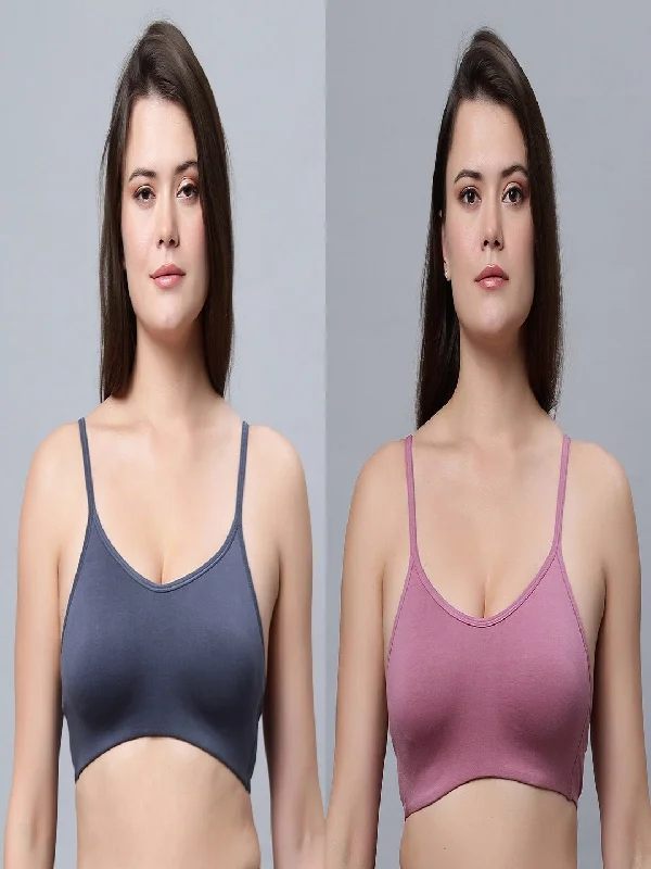 wireless lace bra with adjustable straps for versatilityNon-Padded Full Coverage Grey and Onion Color Sports bra (Pack of 2)