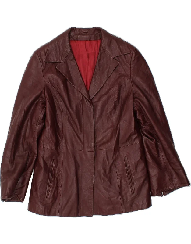 Women's Coats with Fur Trimmed CollarVINTAGE Womens Leather Jacket UK 14 Large Burgundy Leather