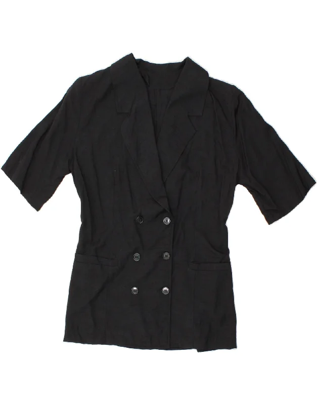 Women's Wool CoatsVINTAGE Womens Double Breasted Blazer Jacket UK 10 Small Black Viscose