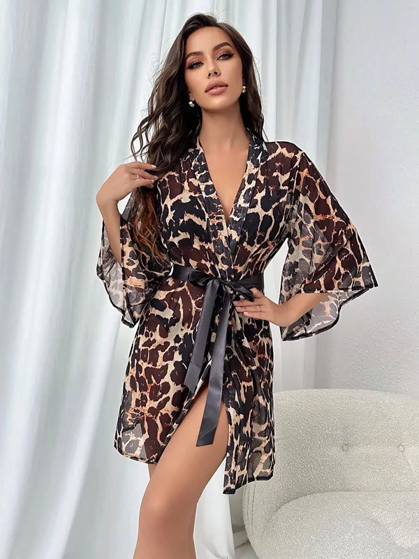 women's pajamas for cold weatherRobe de Chambre Pour Femme Courte "Léopard"