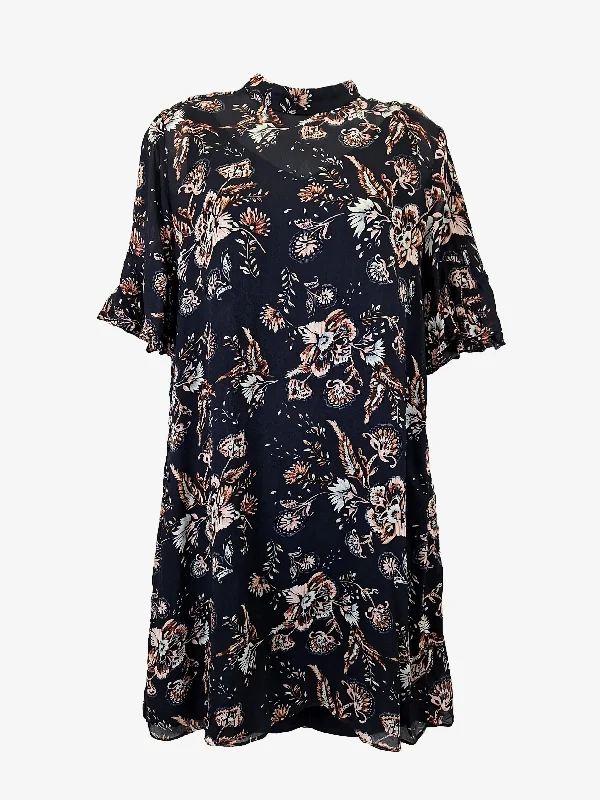 Women's Cap-Sleeve DressesWitchery Navy Double Layer Floral Mini Dress Size 10