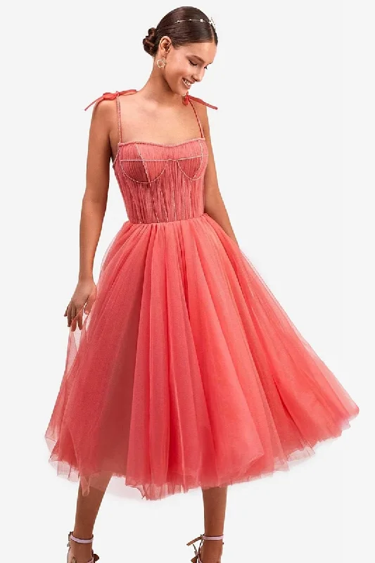 Women's Keyhole-Neck DressesSidney Tie-Strap Tulle Midi Dress