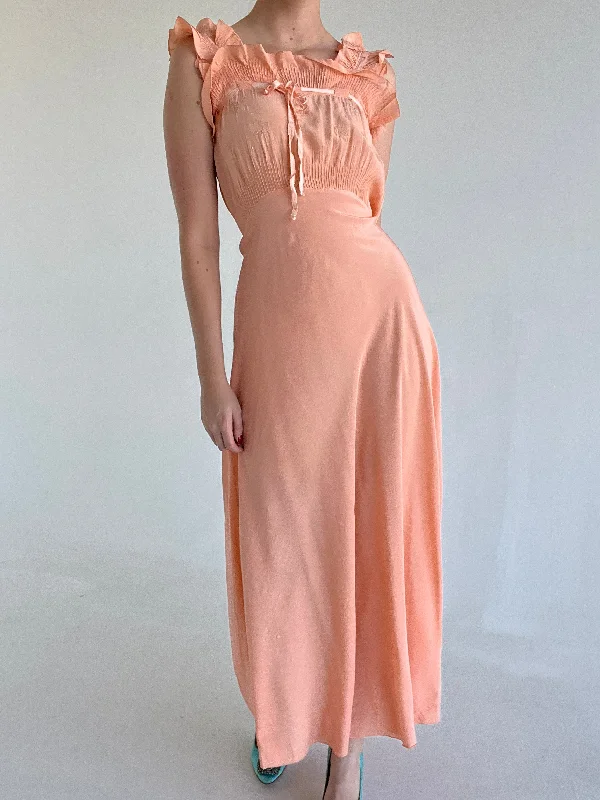 women's pajamas for a relaxing weekend1930's Peach Silk Slip with Ruffles and Embroidery