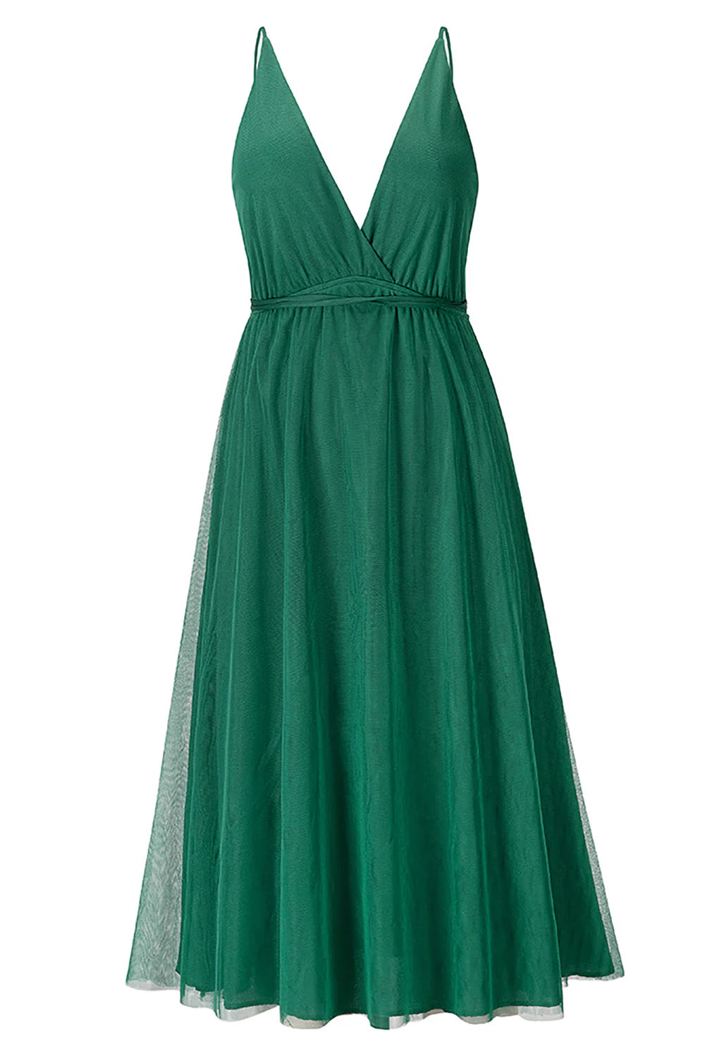 Women's Shawl Collar DressesSimple Deep V Neck Green Party Dress