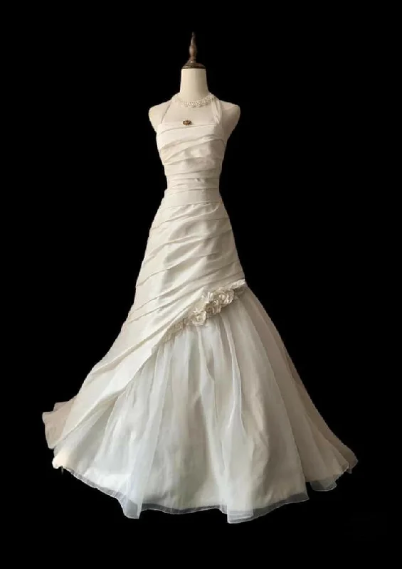 Women's Collarless DressesA-Line Satin Tulle Wedding Dress Elegant Long Wedding Party Dress     S6590