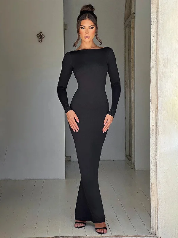 Women's Shirt Collar DressesBodycon Elegant Long Backless Nightclub Sexy Autumn Winter Maxi Dress