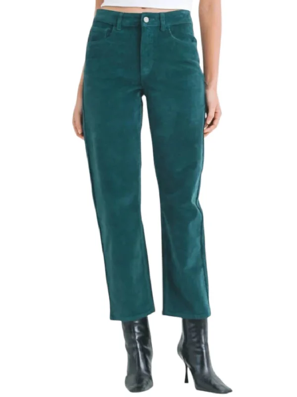 Women's Jodhpurs with Keyhole CollarStraight Leg Corduroy Pants In Green