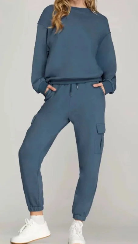 Women's Jodhpurs with Sweetheart CollarCargo Jogger In Blue