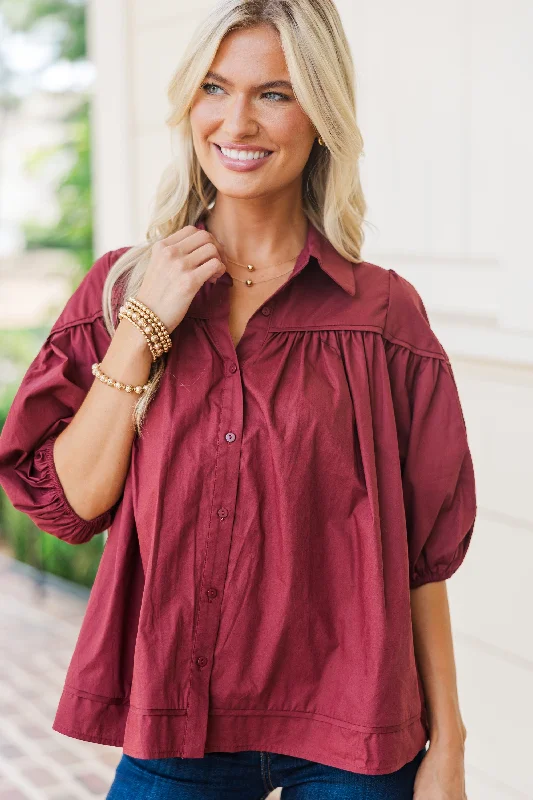 Women's Casual Chic ShortsBetter Than You Know Brick Red Puff Sleeve Blouse