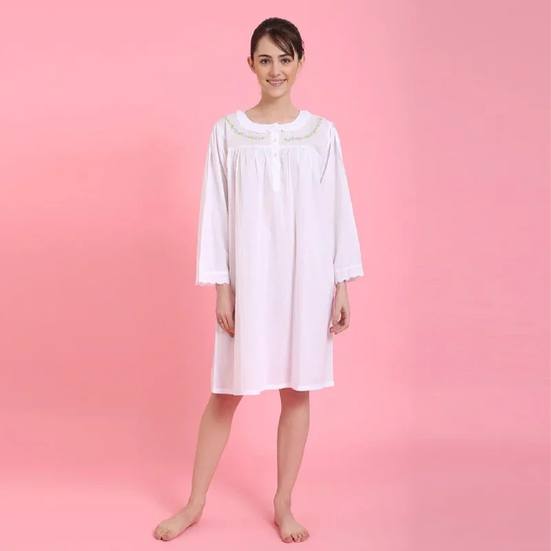 women's pajamas for a night of deep sleepJoanne Long Sleeve 100% Woven Cotton Gown