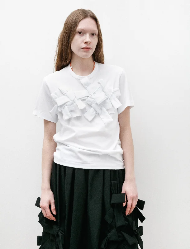 Women's Blouse with Boat CollarCollaged Bow T-Shirt White